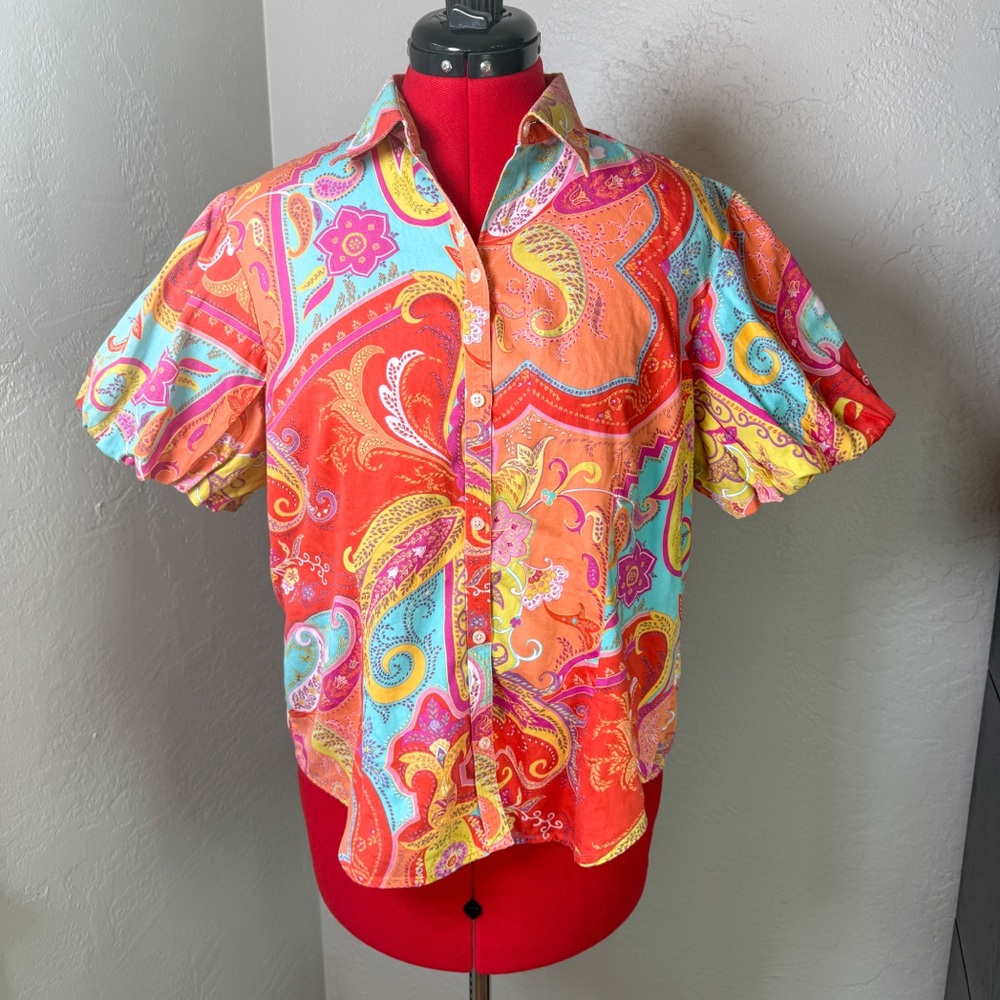 Ralph Lauren Women's Paisley Button-Down Shirt in Orange, Turquoise & Pink
